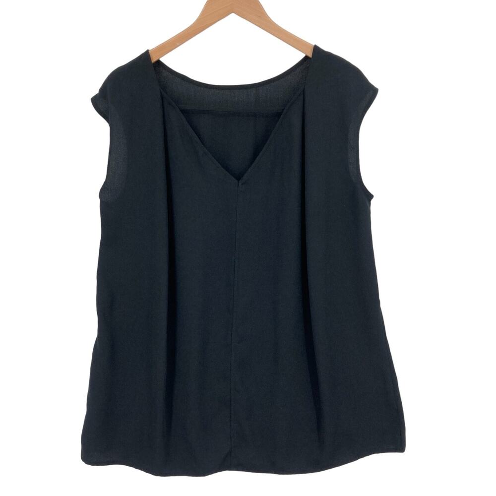 Halogen Blouse Top Women Medium Black Solid Sheer Sleeveless V Neck Pullover